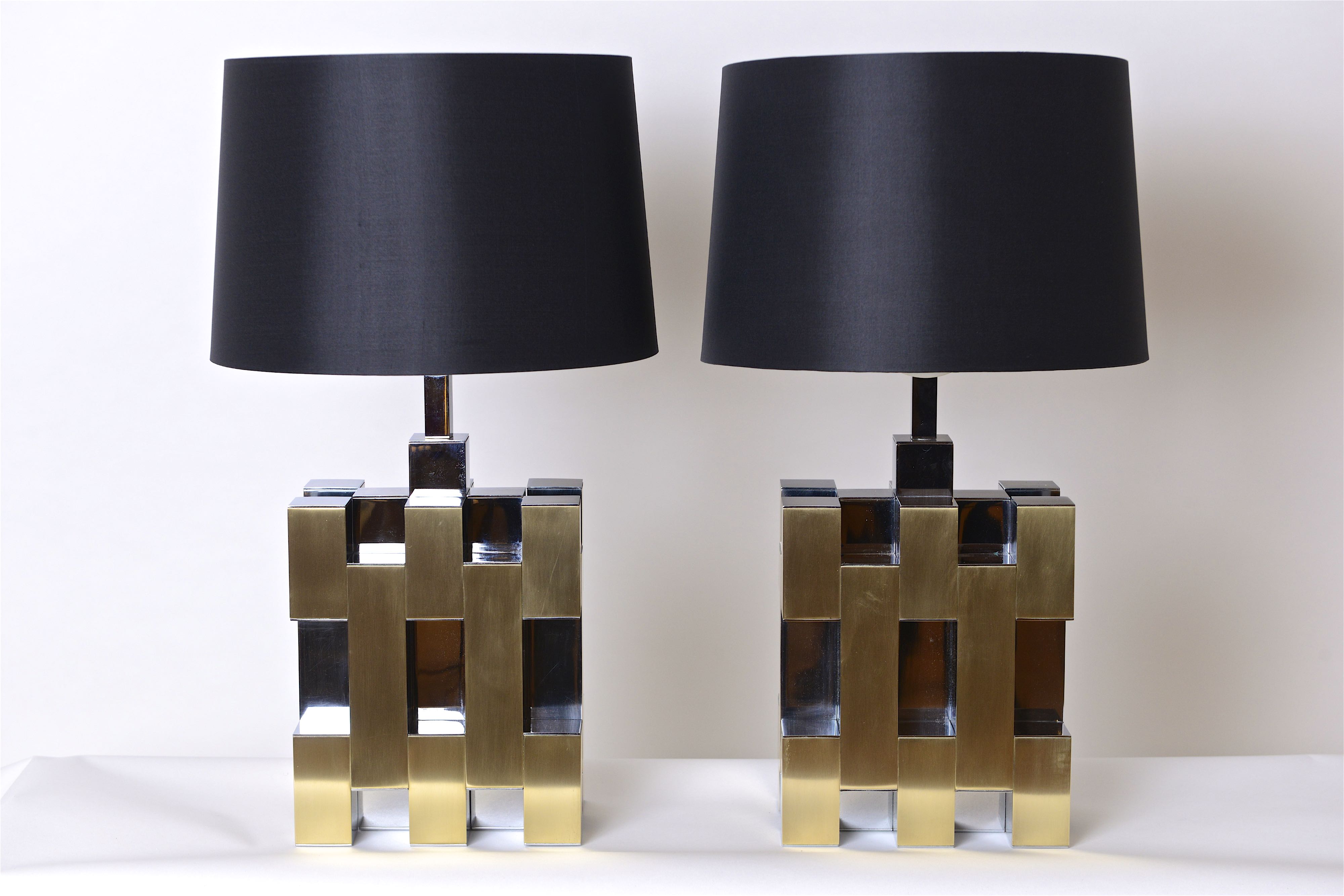 Nyttig løgner suge Pair of Sciolari Brass and Chrome Geometric Table Lamps, c.1970 • Cupio  Gallery